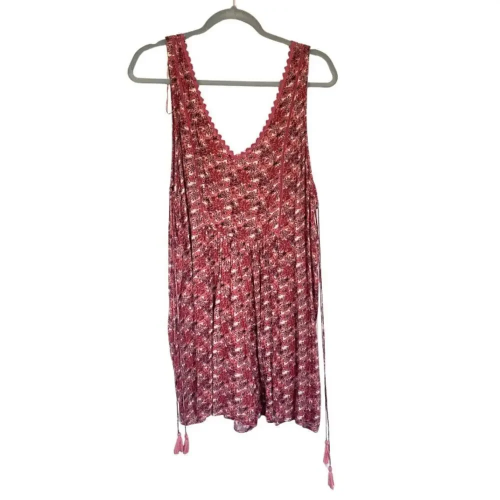 Zara Trafaluc Pink Floral Short Crinkle Sun Romper V Neck Tassel Tie‎ Size XS - Picture 2 of 8
